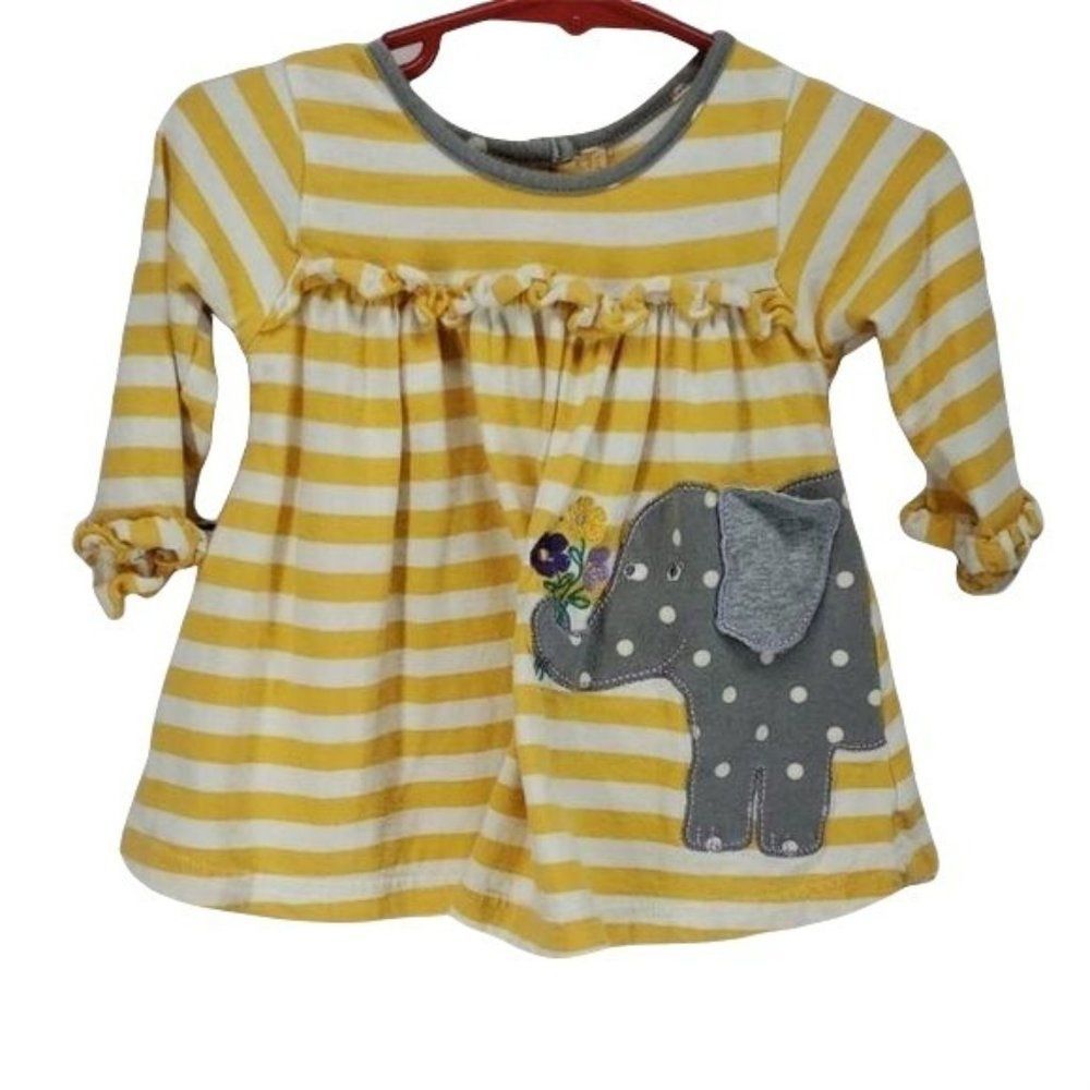 Good Lad Baby Girl Yellow & White Stripe Grey‎ Elephant Shirt Size 12 months